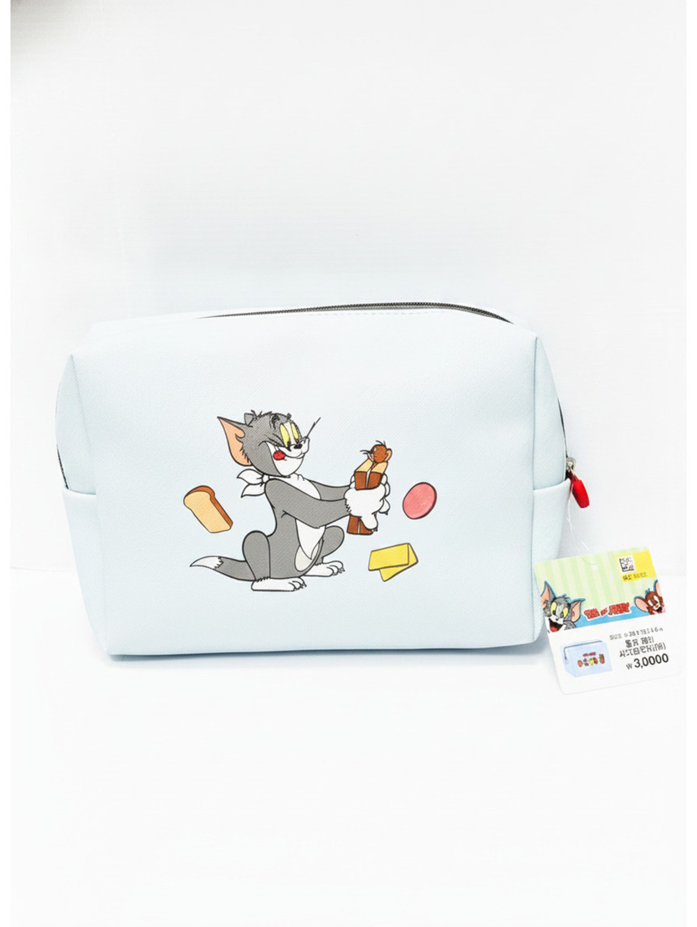 Tom and Jerry Light Blue Zippered Pencil Case with Cartoon Print Double sided